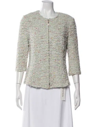Pre-owned St John Tweed Tweed Pattern Jacket In Green