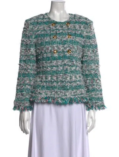 Pre-owned St John Tweed Tweed Pattern Sweater In Green