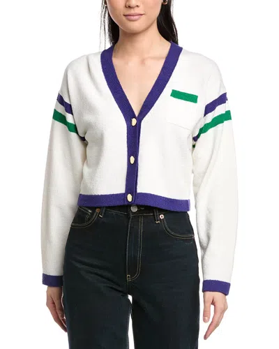 St John St. John Two Stripe Cropped V-neck Wool-blend Cardigan In White