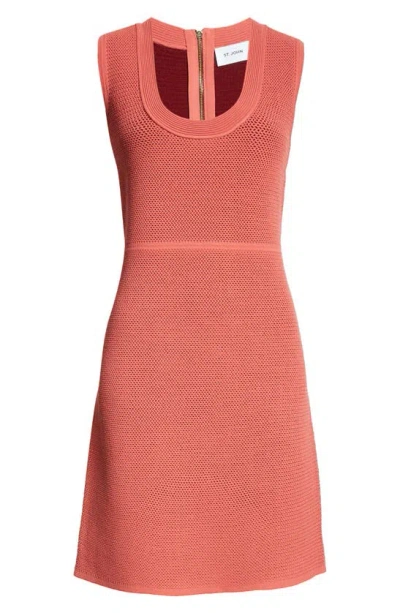 St John Scoop-neck Sleeveless Bi-tonal Stretch Mesh Knit Mini Dress In Rose/dark Claret