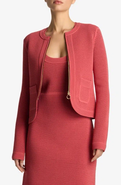 St John Bi-tonal Stretch Mesh Knit Zip-front Jacket In Rose/dark Claret Multi