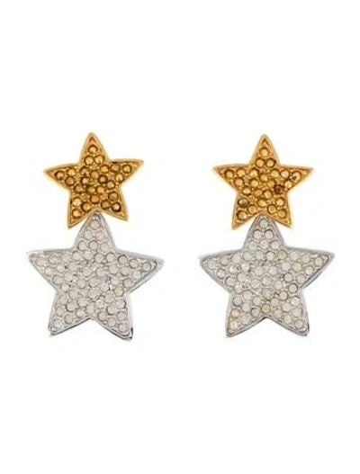 Pre-owned St John Two-tone Crystal Double Star Drop Earrings