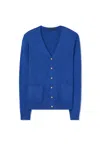 St John V- Neck Pintuck Cardigan In Blue