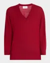 St John V-neck Fine-gauge Merino Knit Sweater With Crystal-buttons In Red