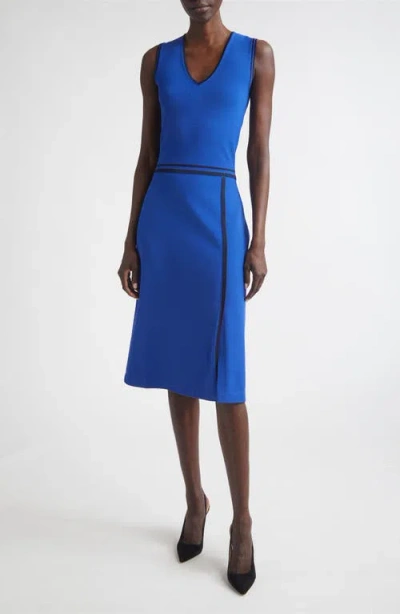 St John St. John Vanna Roma Crepe Knit Sleeveless Midi Dress In Blue