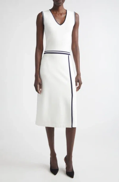 St John St. John Vanna Roma Crepe Knit Sleeveless Midi Dress In White