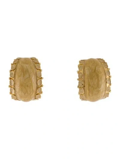 Pre-owned St John Vantage Enamel Clip-on Earrings In Brown