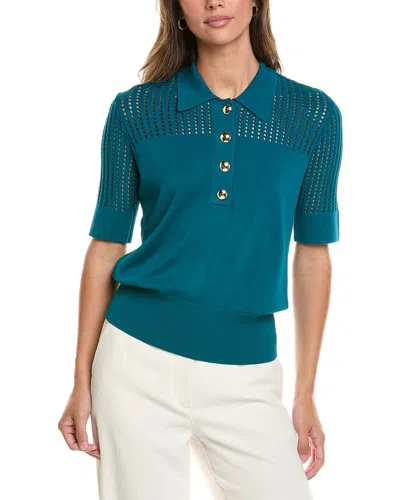 St John St. John Vertical Stretch Pointelle Stripe Knit Sweater In Blue