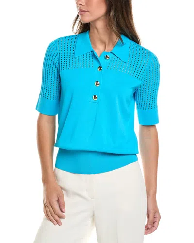 St John St. John Vertical Stretch Pointelle Stripe Knit Sweater In Blue