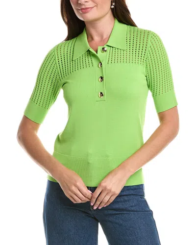 St John St. John Vertical Stretch Pointelle Stripe Knit Sweater In Green