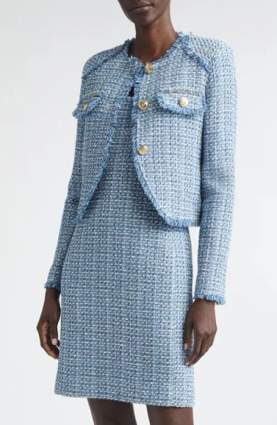 St John St. John Vilette Tweed Crop Jacket In Blue