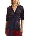 St John Mixed-media Vintage 50s Floral-print Wrap Cardigan In Midnight/geranium