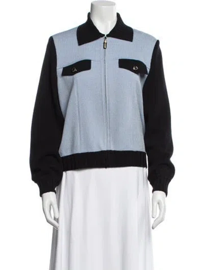 Pre-owned St John Vintage Colorblock Pattern Bomber Jacket In Blue