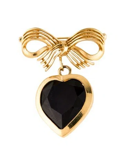 Pre-owned St John Vintage Crystal Heart & Bow Brooch In Black