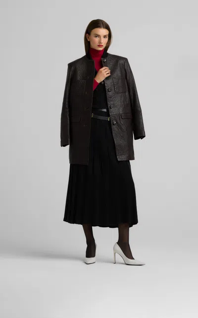 St John Vintage Edge Leather Coat In Brown