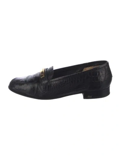 Pre-owned St John Vintage Embossed Leather Loafers In Black