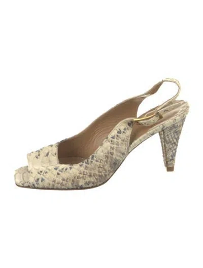 Pre-owned St John Vintage Embossed Leather Slingback Pumps In Neutral