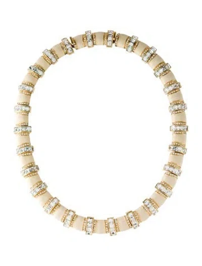 Pre-owned St John Vintage Enamel & Crystal Collar Necklace, 17" In White