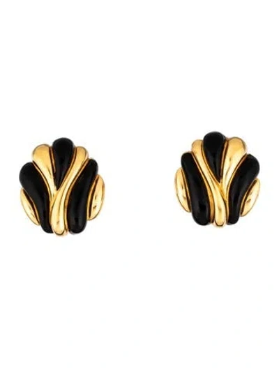 Pre-owned St John Vintage Enamel Clip-on Earrings In Black
