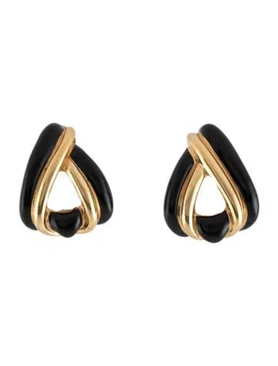 Pre-owned St John Vintage Enamel Knotted Clip-on Earrings In Black