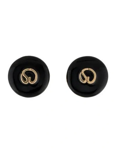 Pre-owned St John Vintage Enamel Logo Clip-on Earrings In Black