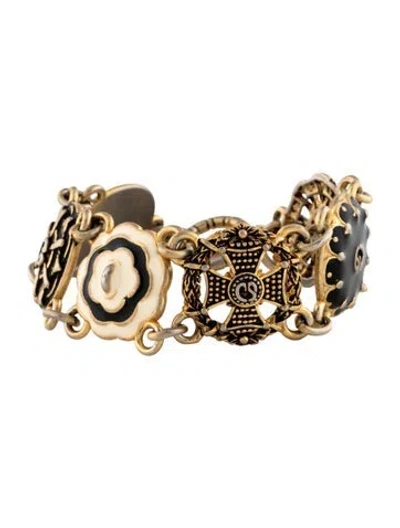 Pre-owned St John Vintage Enamel Logo Link Station Bracelet, 7.25" In Black/white