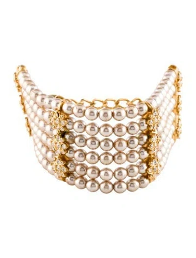 Pre-owned St John Vintage Faux Pearl & Crystal Multistrand Bracelet, 9" In Neutral