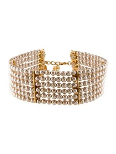 Pre-owned St John Vintage Faux Pearl & Crystal Multistrand Choker Necklace, 15.5", 15.5" In Neutral