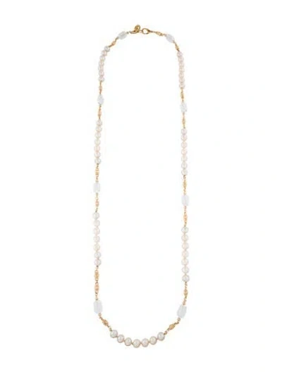Pre-owned St John Vintage Faux Pearl & Crystal Necklace, 45" In Multi