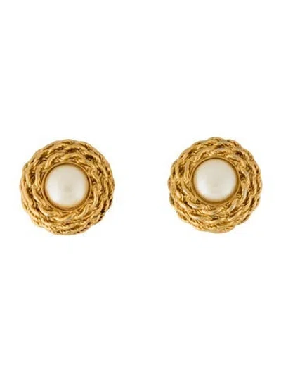 Pre-owned St John Vintage Faux Pearl Clip-on Earrings In White