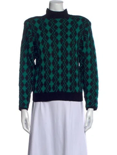Pre-owned St John Vintage Houndstooth Print Sweater In Green
