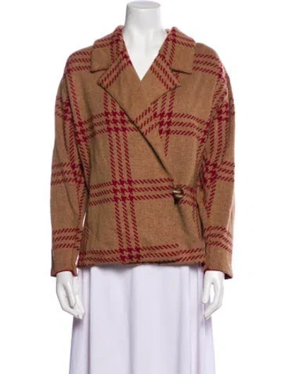 Pre-owned St John Vintage Plaid Print Blazer In Brown