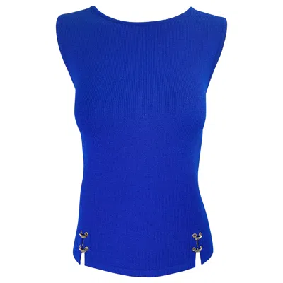 Pre-owned St John Vintage St. John 1990s Royal Blue Santana Knit Sleeveless Gold Loops Shell Top