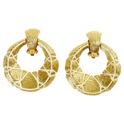 Pre-owned St John Vintage St. John Gold Tone Textured Clip-on Hoop Earrings, Circa 1990s In Multi