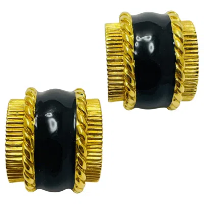 Pre-owned St John Vintage  Signed Gold Tone Enamel Designer Runway Clip On Earrings In Multi
