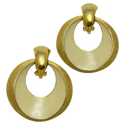 Pre-owned St John Vintage  Signed Gold Tone Enamel Door Knocker Designer Clip On Earrings In Multi