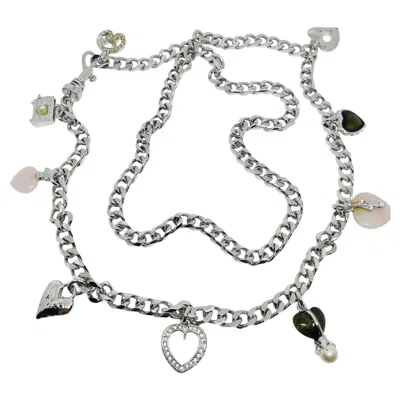 Pre-owned St John Vintage St. John Silver Tone Massive Chain Heart Charms Designer Belt Necklace In Multi