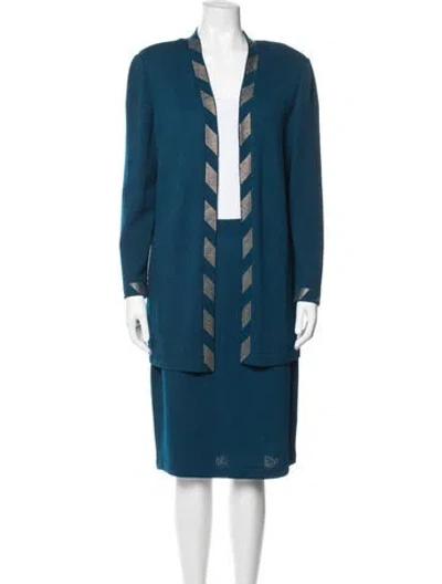 Pre-owned St John Vintage Wool Skirt Set In Blue