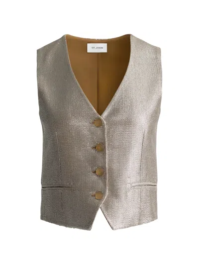 St John V-neck Button Vest In Neutral