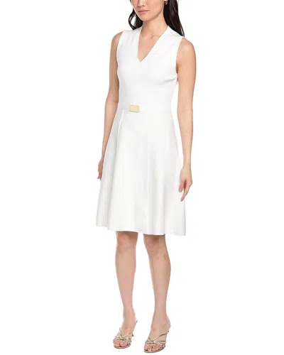 St John St. John V-neck Flared Knit Dress In White