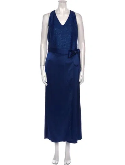 Pre-owned St John V-neck Jumpsuit In Blue