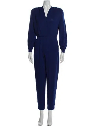 Pre-owned St John V-neck Jumpsuit In Blue