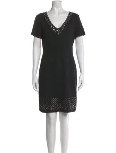 Pre-owned St John V-neck Knee-length Dress In Black