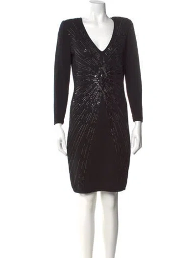 Pre-owned St John V-neck Knee-length Dress In Black