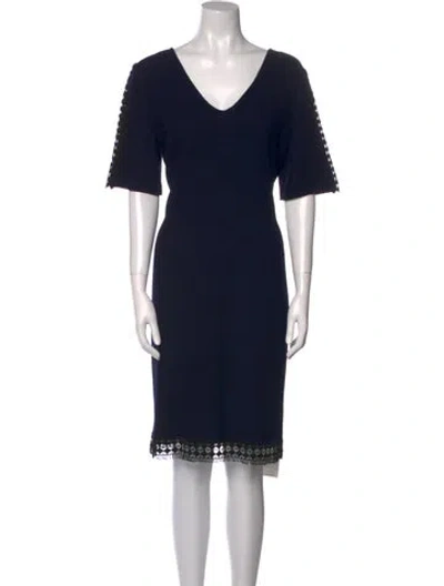 Pre-owned St John V-neck Knee-length Dress In Black