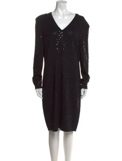 Pre-owned St John V-neck Knee-length Dress In Black