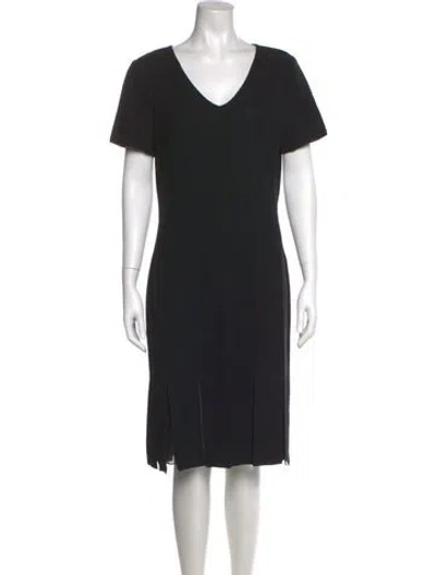 Pre-owned St John V-neck Knee-length Dress In Black