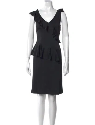 Pre-owned St John V-neck Knee-length Dress In Black