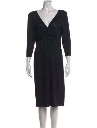 Pre-owned St John V-neck Knee-length Dress In Black