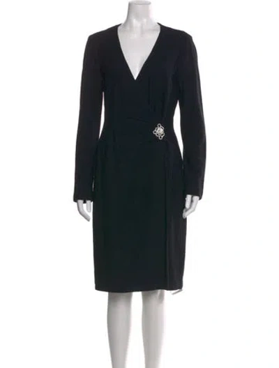 Pre-owned St John V-neck Knee-length Dress In Black